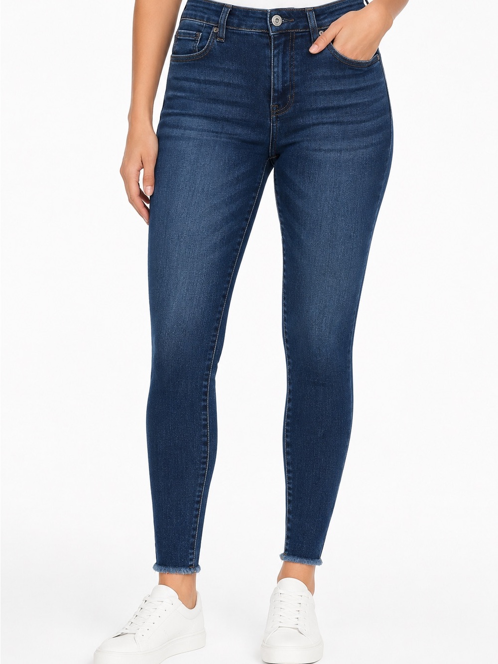 INC International Concepts High Rise Skinny Jeans Women’s 12 Dark Indigo Raw Hem